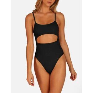 New Ow Swim Sea Swimsuit Womens M/8 Black Caviar Cut Out Bodysuit Bathing Suit